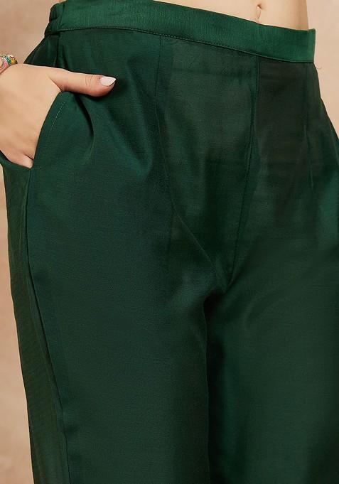 Green Woven Chanderi Kurta Set With Dupatta