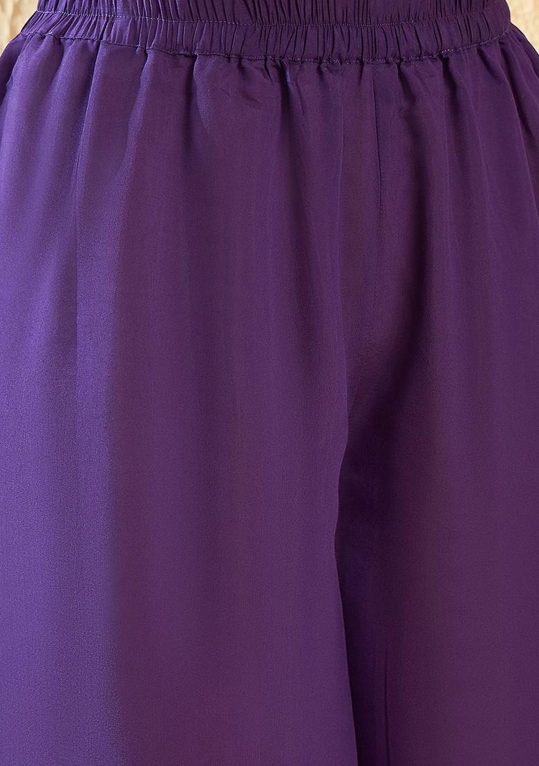 Purple Embroidered Poly Blend Kurta Set