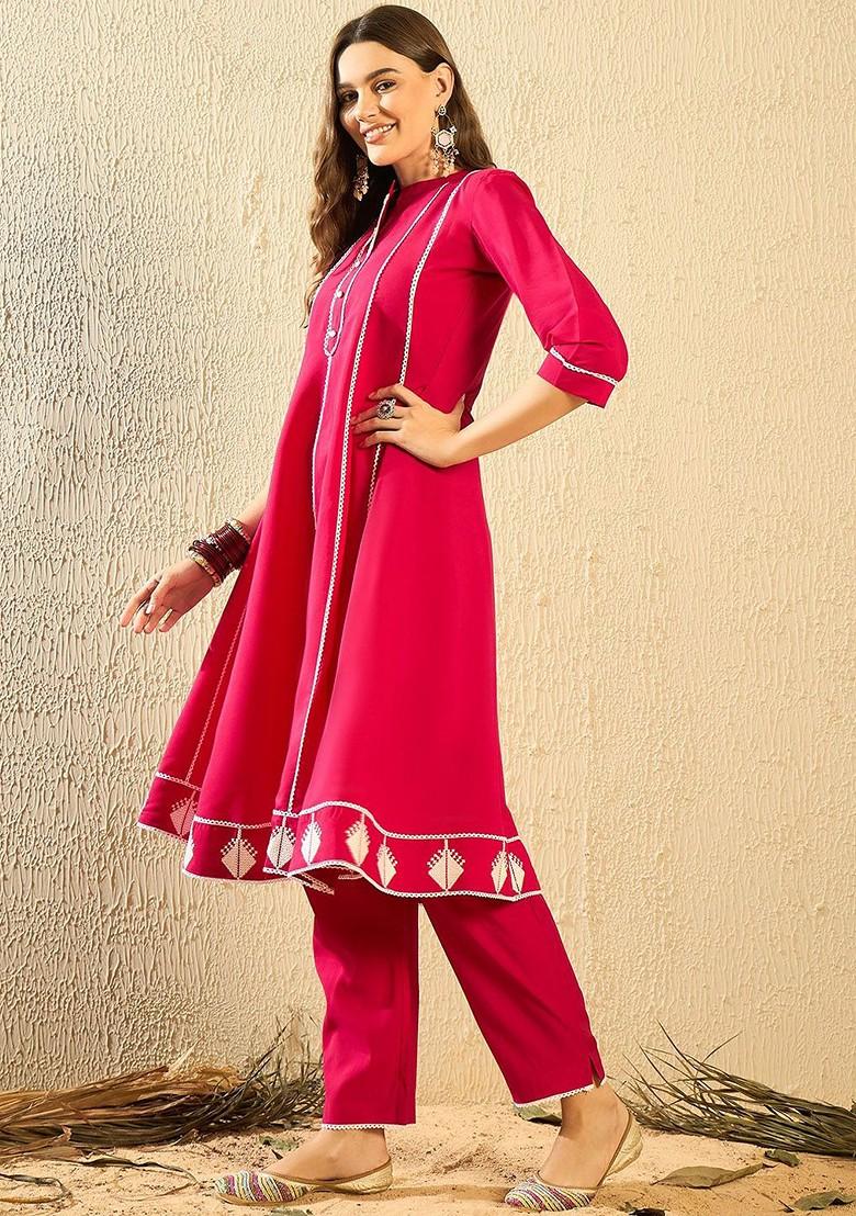 Pink Solid Silk Kurta Set