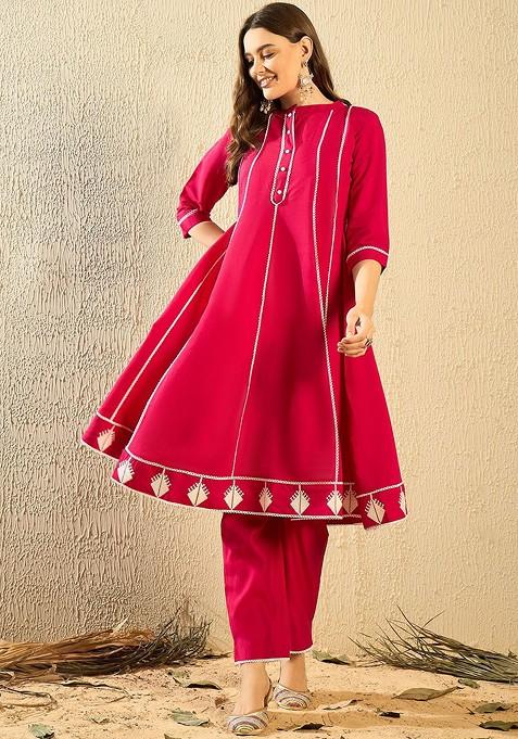 Pink Solid Silk Kurta Set