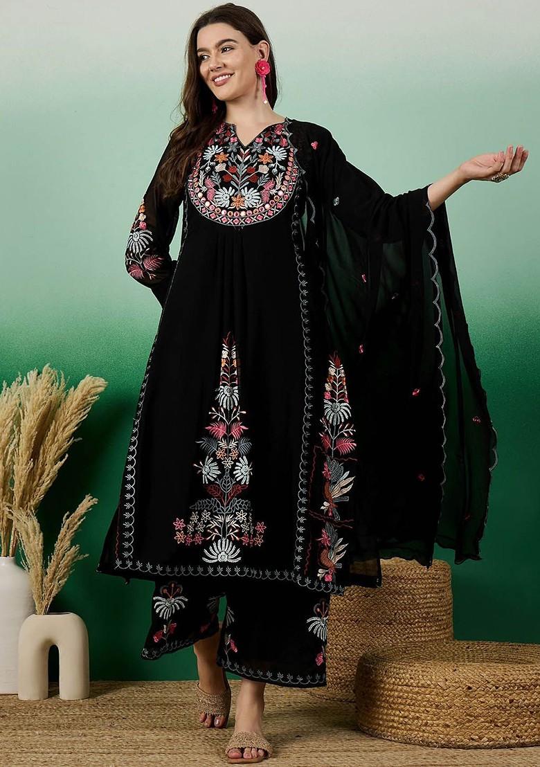 Black Embroidered Georgette Kurta Set