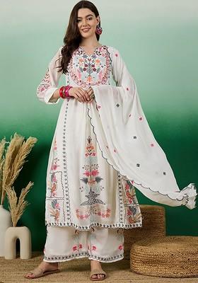 White Embroidered Georgette Kurta Set