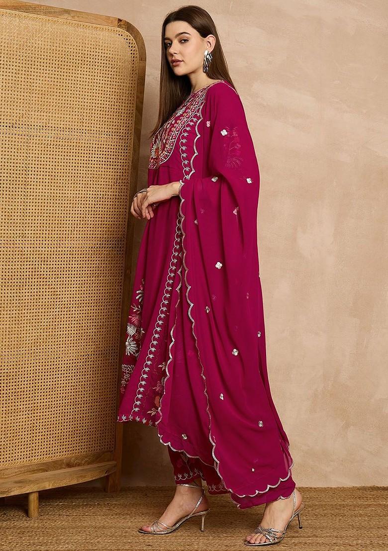 Pink Embroidered Georgette Kurta Set