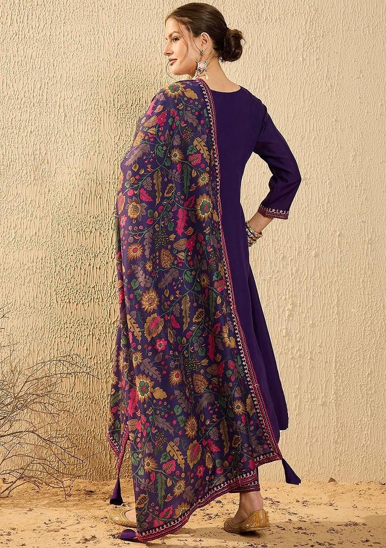Purple Embroidered Silk Kurta Set