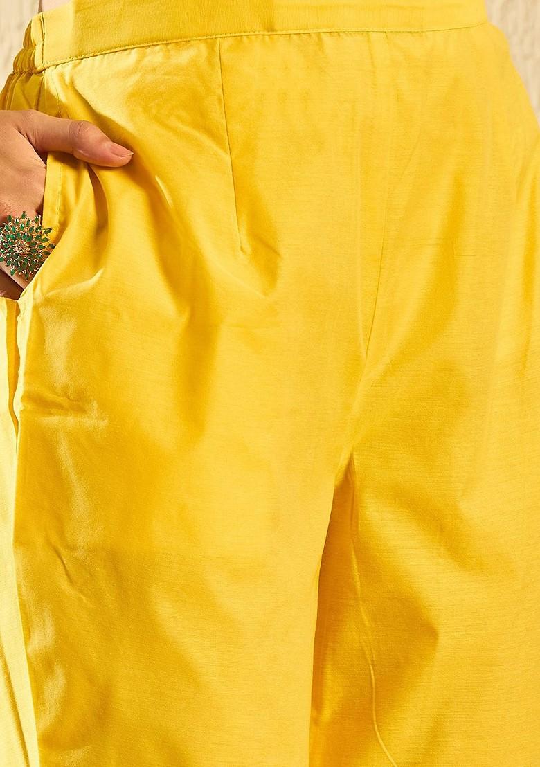 Yellow Floral Print Chanderi Kurta Set