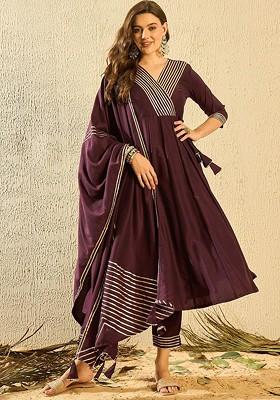 Burgundy Embroidered Silk Kurta Set