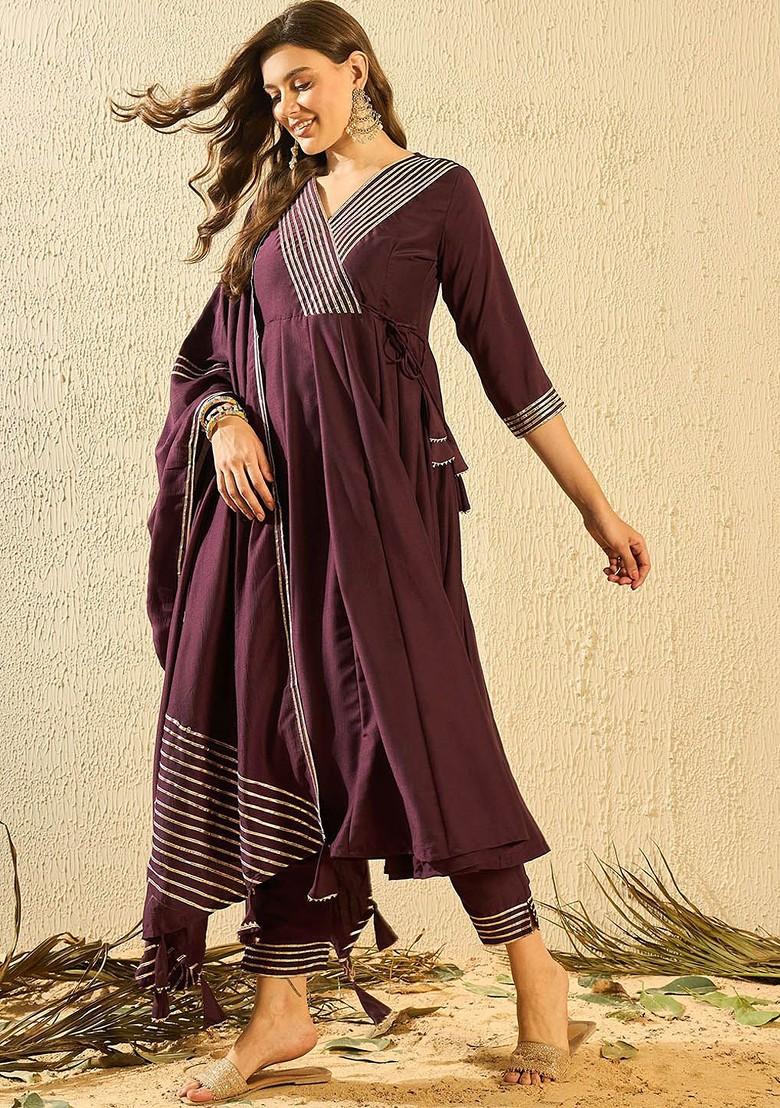 Burgundy Embroidered Silk Kurta Set