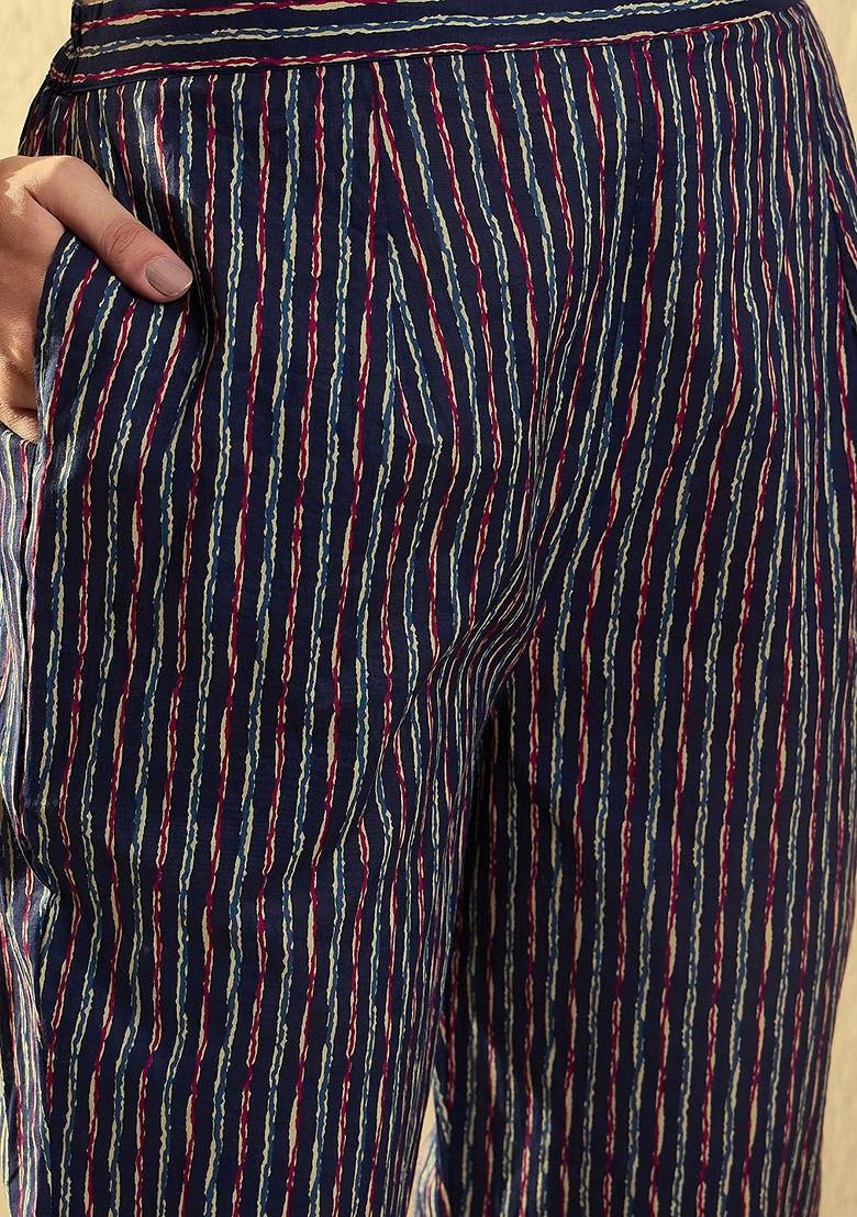 Blue Floral Print Cotton Kurta Set