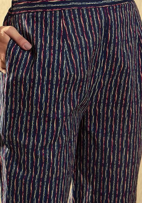 Blue Floral Print Cotton Kurta Set