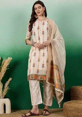 Cream Woven Chanderi Kurta Set