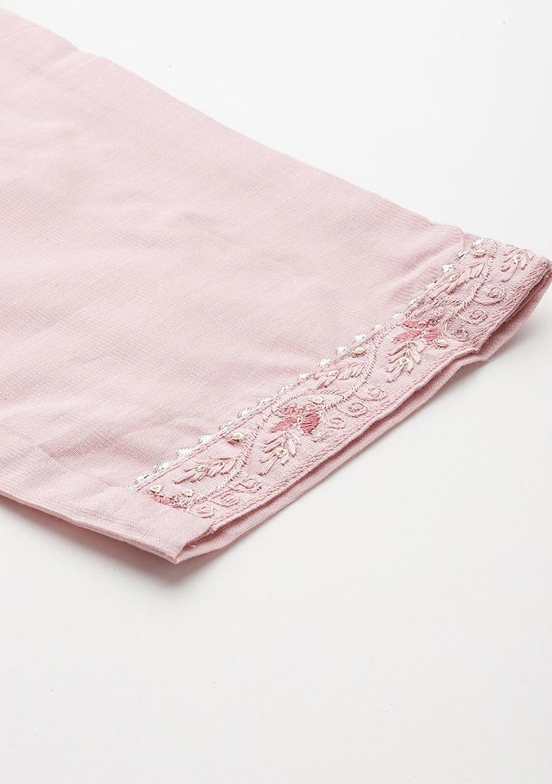Pink Embroidered Poly Blend Kurta Set