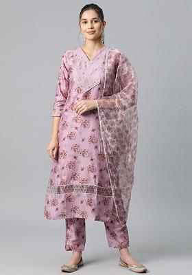 Pink Embroidered Silk Kurta Set