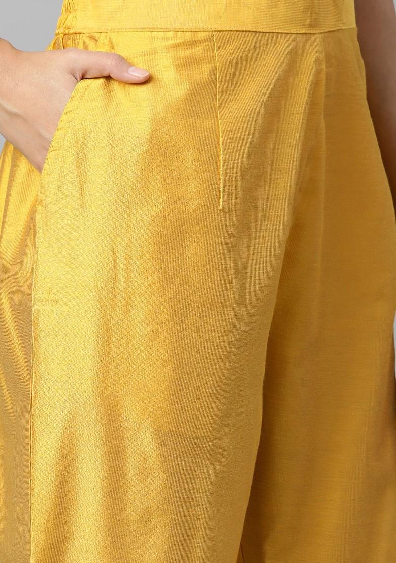 Yellow Embroidered Poly Blend Kurta Set