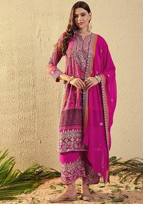 Pink Embroidered Georgette Kurta Set