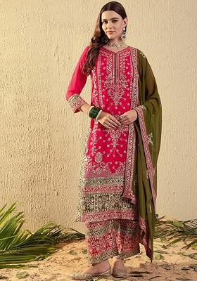 Pink Embroidered Georgette Kurta Set