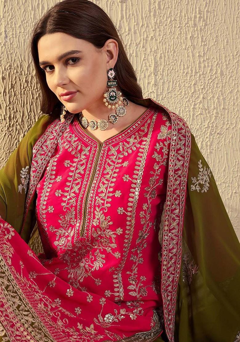 Pink Embroidered Georgette Kurta Set