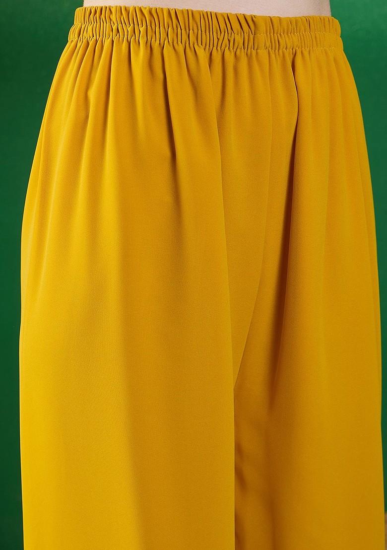 Yellow Embroidered Poly Blend Kurta Set