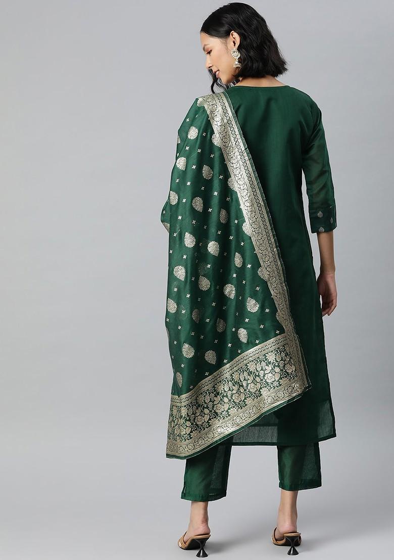 Green Embroidered Chanderi Kurta Set