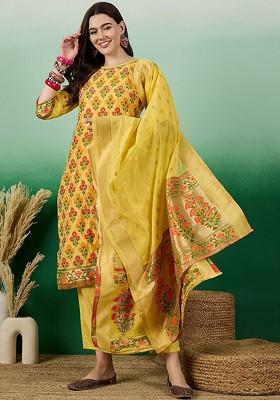 Yellow Woven Chanderi Kurta Set
