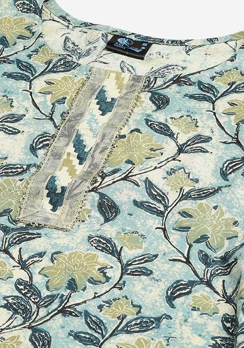 Green Floral Print Cotton Kurta Set