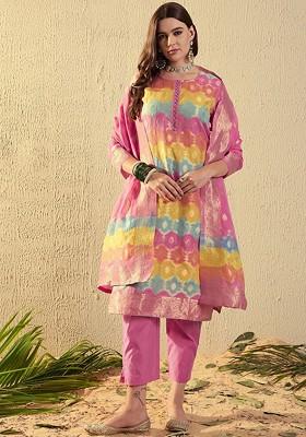 Pink Woven Chanderi Kurta Set
