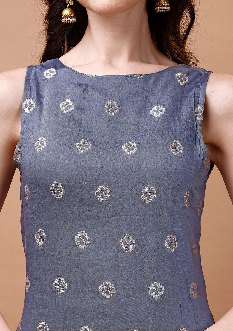 Grey Woven Silk Kurta Set
