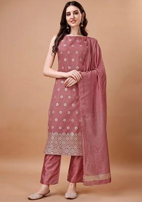 Mauve Woven Silk Kurta Set