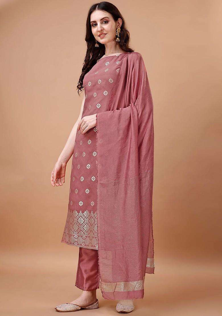 Mauve Woven Silk Kurta Set
