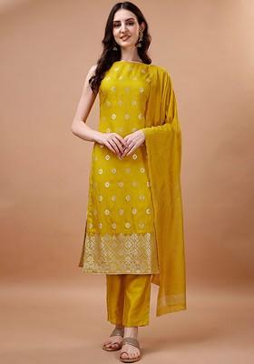 Mustard Woven Silk Kurta Set