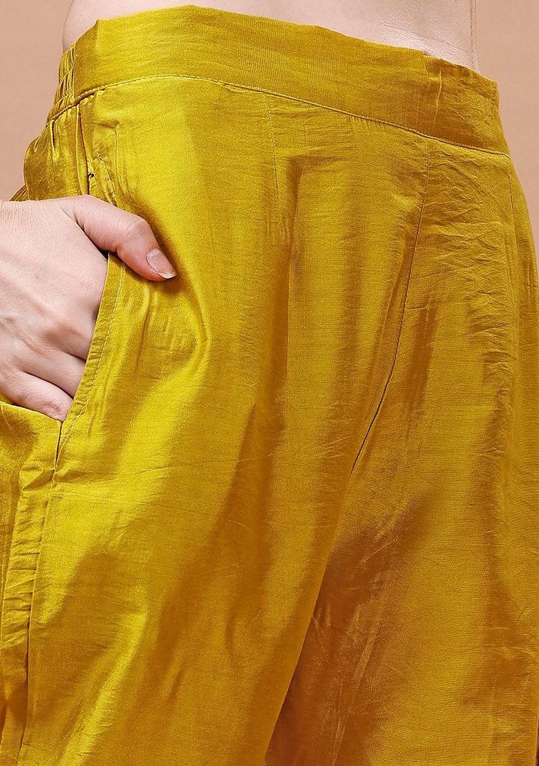 Mustard Woven Silk Kurta Set