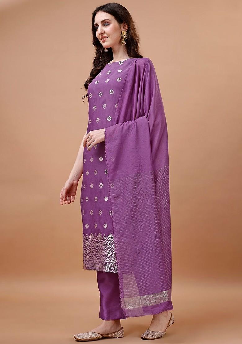 Lavender Woven Silk Kurta Set