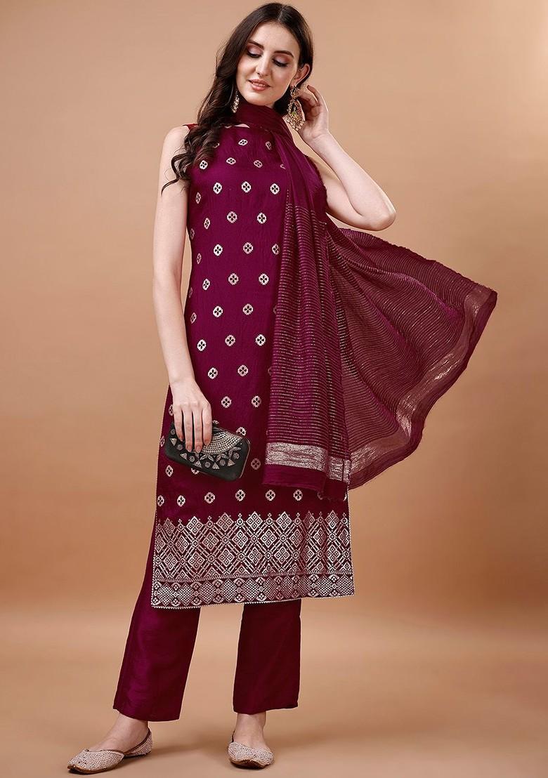 Magenta Woven Silk Kurta Set