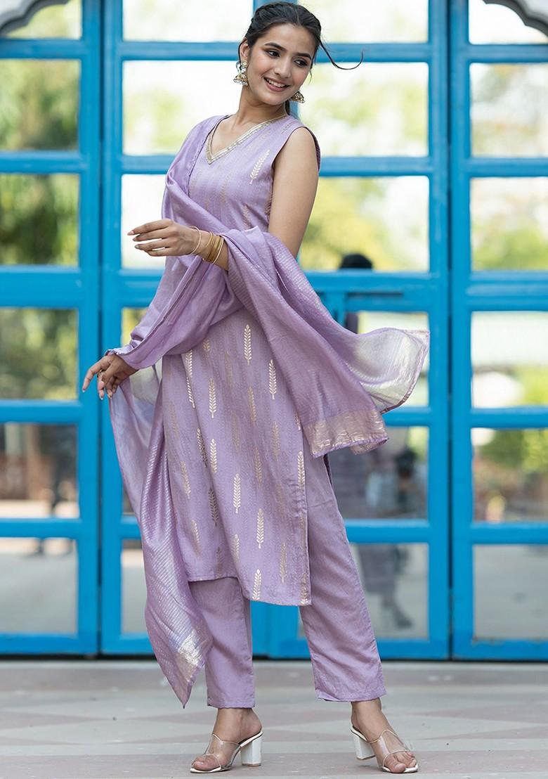Lavender Woven Silk Kurta Set