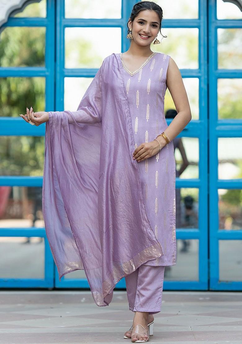 Lavender Woven Silk Kurta Set