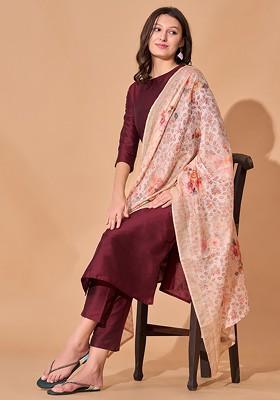 Maroon Solid Poly Blend Kurta Set