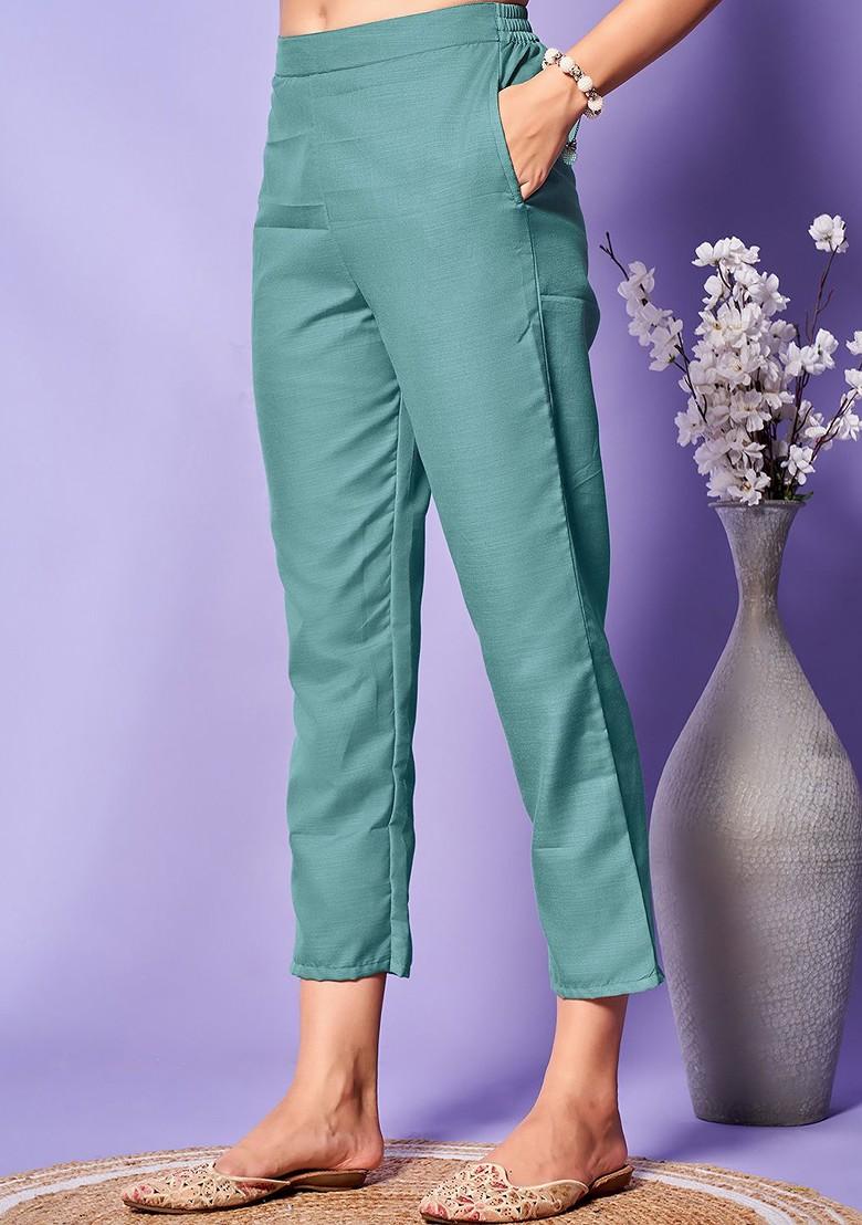 Turquoise Blue Floral Print Poly Blend Kurta Set