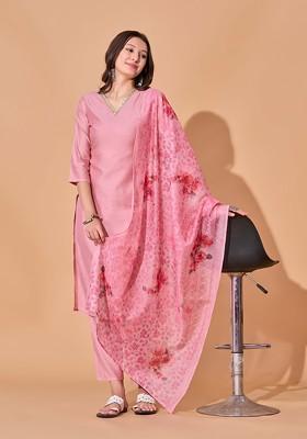 Pink Solid Chanderi Kurta Set