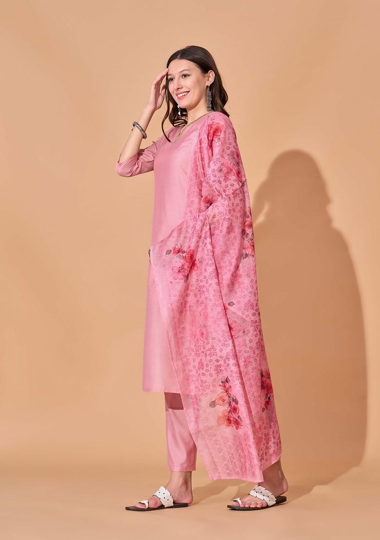 Pink Solid Chanderi Kurta Set