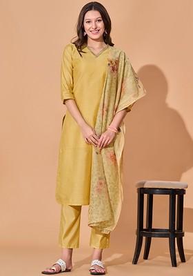 Yellow Solid Chanderi Kurta Set