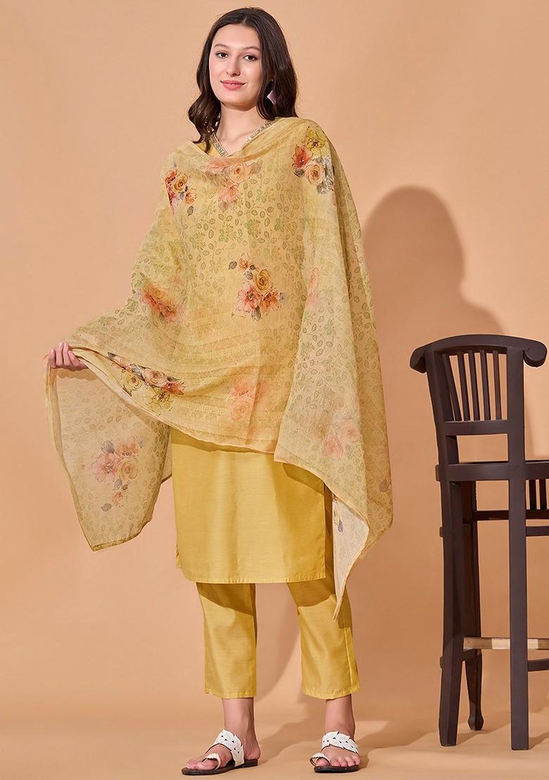 Yellow Solid Chanderi Kurta Set