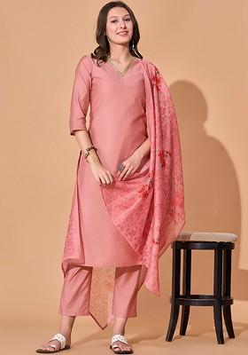 Peach Solid Chanderi Kurta Set