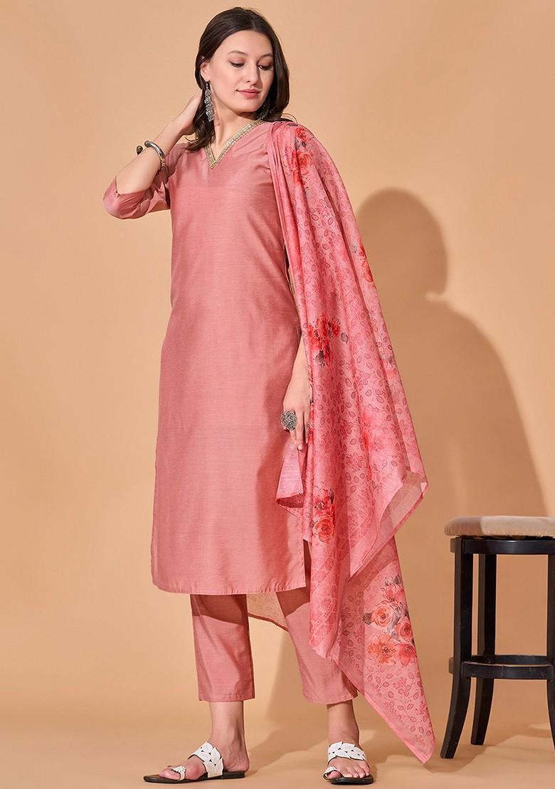 Peach Solid Chanderi Kurta Set