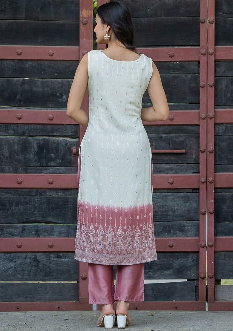 Pink Woven Silk Kurta Set