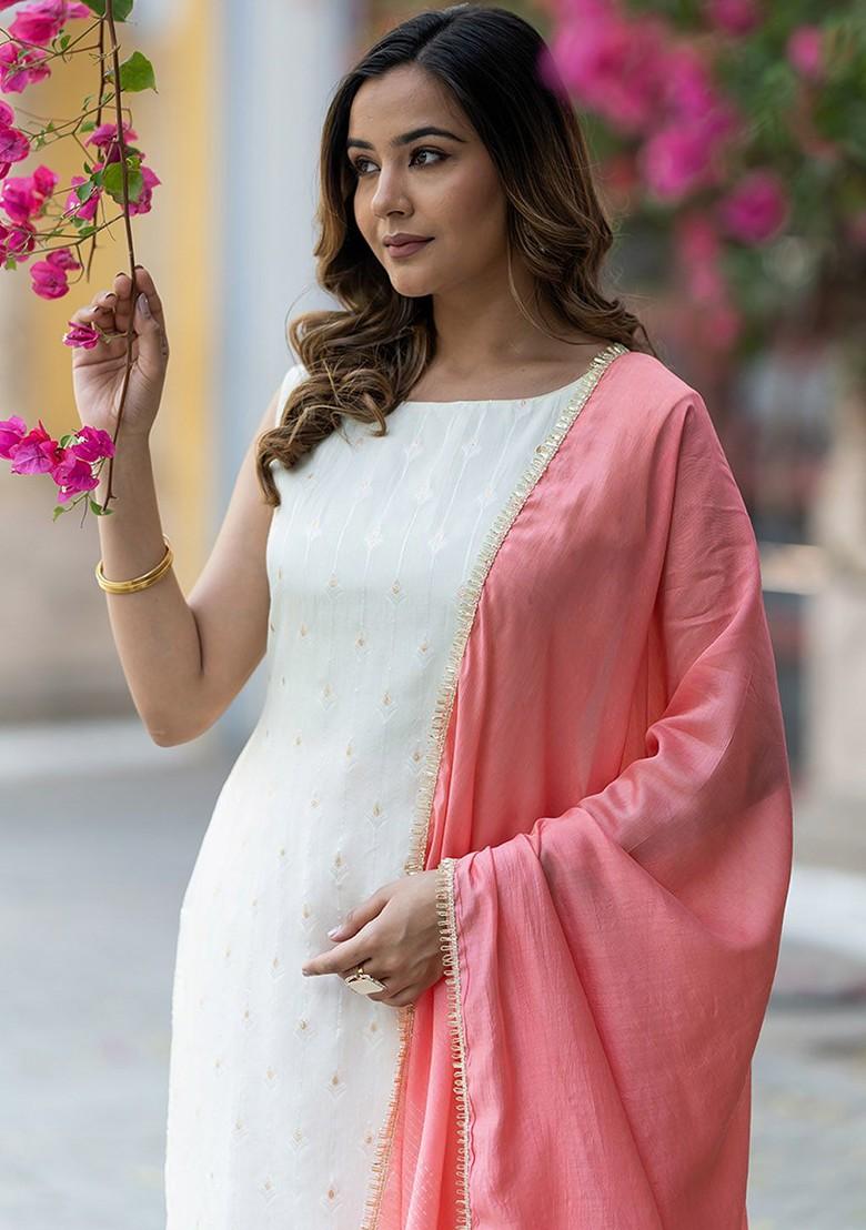 Peach Woven Silk Kurta Set