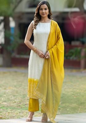 Yellow Woven Silk Kurta Set