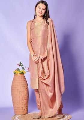 Peach Woven Silk Kurta Set