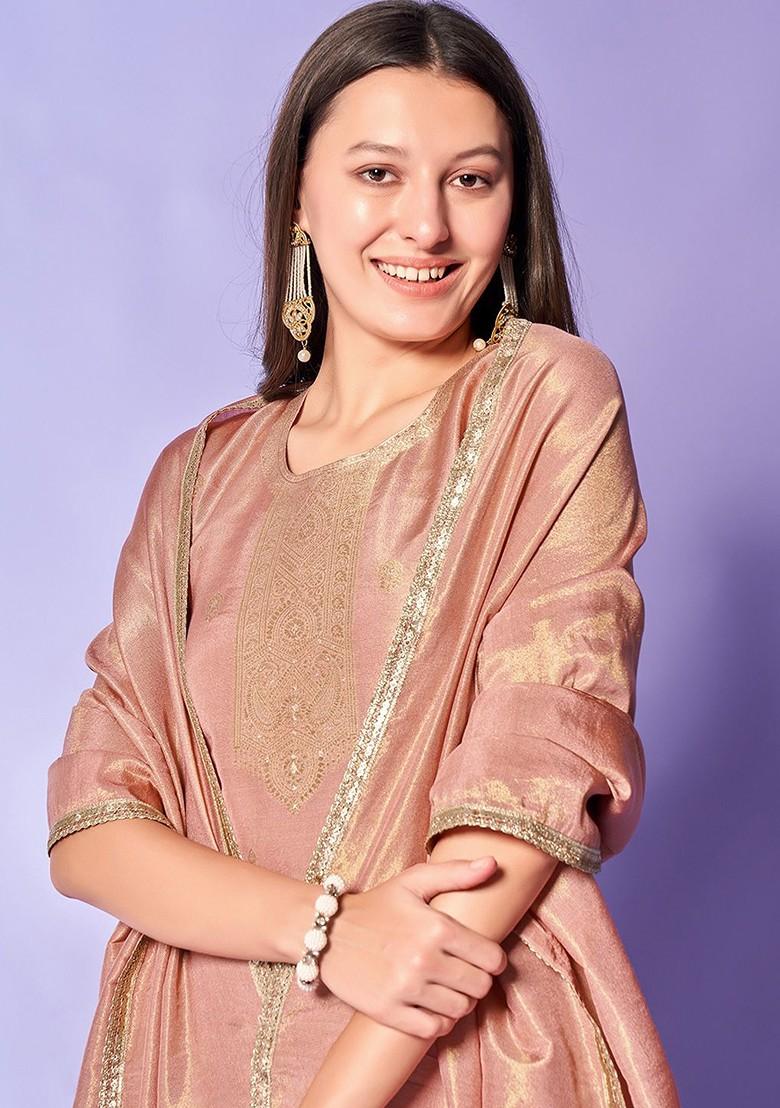 Peach Woven Silk Kurta Set