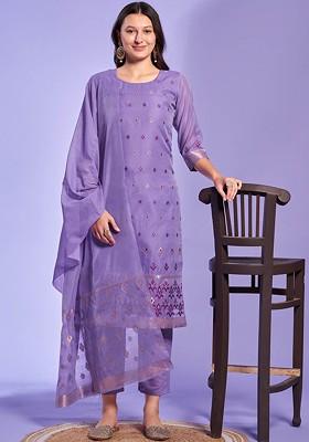 Lavender Woven Poly Blend Kurta Set