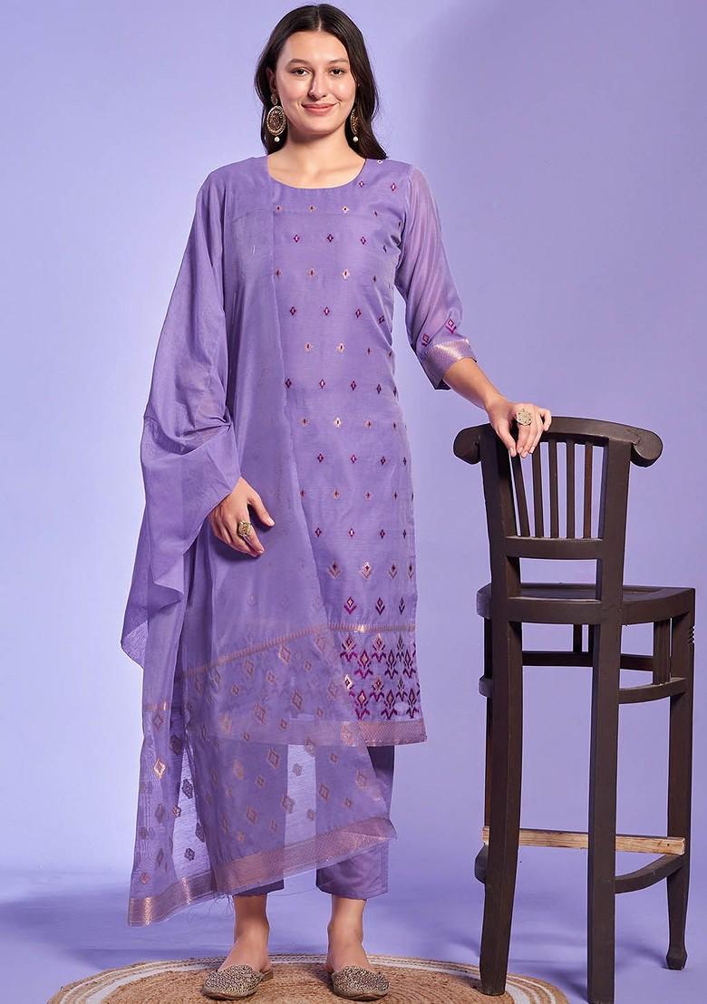 Lavender Woven Poly Blend Kurta Set