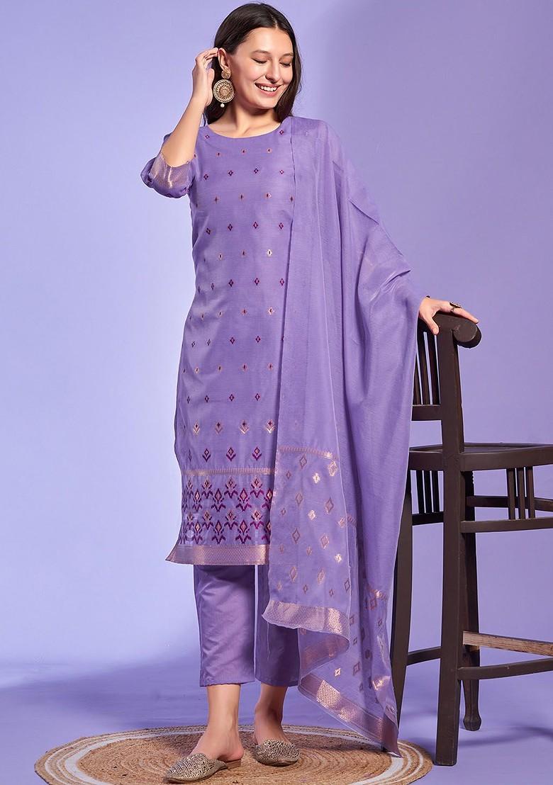 Lavender Woven Poly Blend Kurta Set